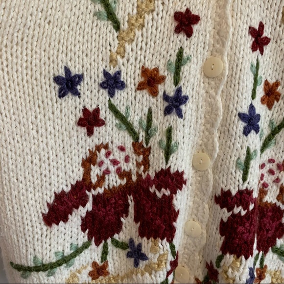 Vintage Cardigan Sweater Twee Floral Embroidered Long Sleeve Knit Art Teacher - Picture 11 of 14